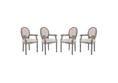 Beige Emanate Arm Dining Chair Upholstered Fabric [Set of 4]