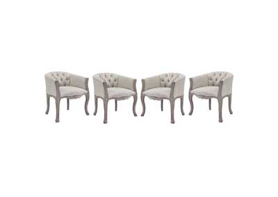 Beige Crown Arm Dining Chair Upholstered Fabric [Set of 4]