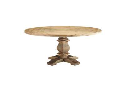 Brown Column 71" Round Pine Wood Dining Table