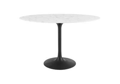 Black White Lippa 48" Oval Artificial Marble Dining Table