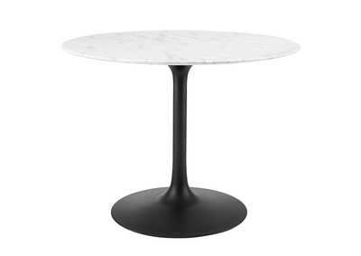 Black White Lippa 40" Round Artificial Marble Dining Table