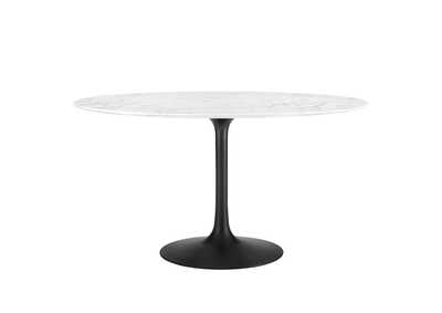 Black White Lippa 54" Round Artificial Marble Dining Table