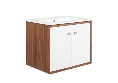 Image for Walnut White Transmit 24" 	Wall-Mount Bathroom Vanity