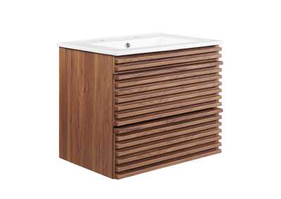 Image for Walnut White Render 24" Wall-Mount Bathroom Vanity