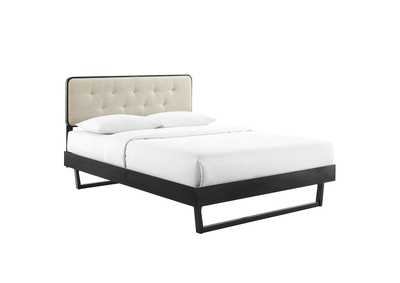 Image for Black Beige Bridgette Full Wood Platform Bed With Angular Frame