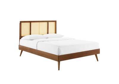 Image for Walnut Kelsea Cane and Wood Full Platform Bed With Splayed Legs