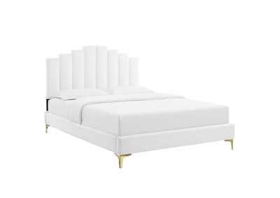 Image for White Elise Twin Performance Velvet Platform Bed