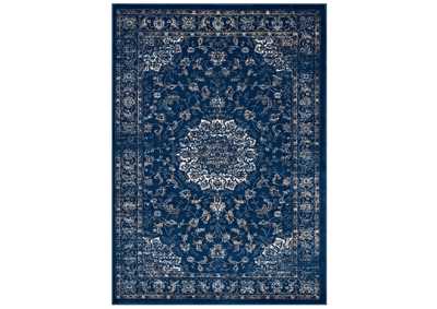 Image for Lilja Moroccan Blue, Beige and Ivory Distressed Vintage Persian Medallion 5x8 Area Rug