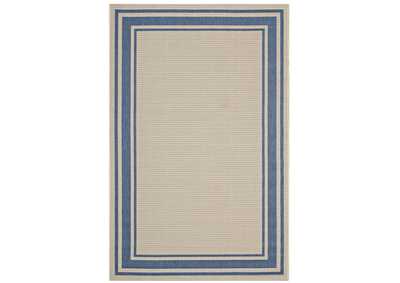 Image for Blue and Beige Rim Solid Border 5x8 Indoor and Outdoor Area Rug