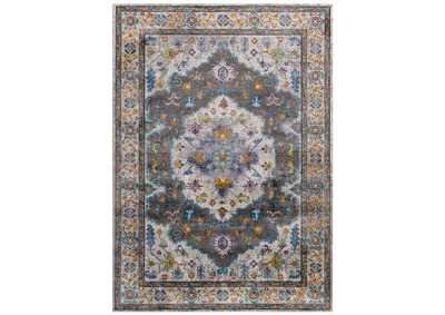 Image for Gray, Ivory, Yellow, Orange Success Anisah Distressed Floral Persian Medallion 8x10 Area Rug