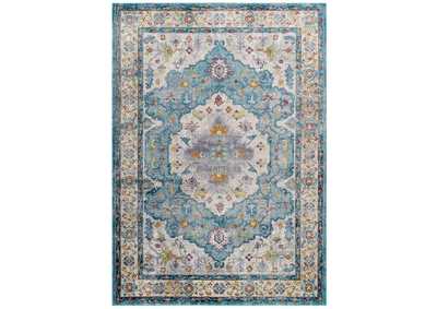 Image for Light Blue, Ivory, Yellow Orange Success Anisah Distressed Floral Persian Medallion 8x10 Area Rug