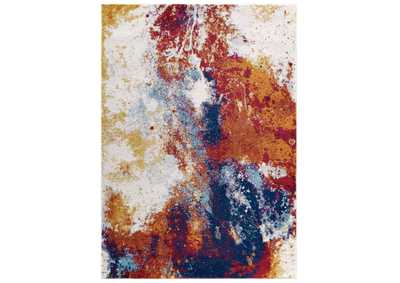 Image for Red, Orange, Yellow, Blue, Ivory Entourage Adeline Contemporary Modern Abstract 5x8 Area Rug