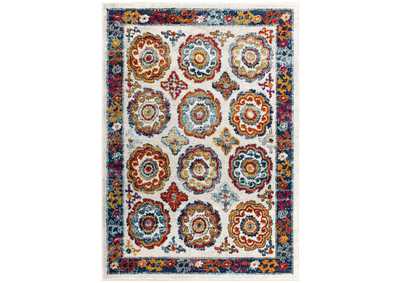 Image for Ivory, Blue, Red, Orange, Yellow Entourage Odile Distressed Floral Moroccan Trellis 5x8 Area Rug