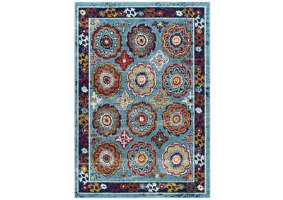 Image for Blue, Red, Orange Yellow Entourage Odile Distressed Floral Moroccan Trellis 5x8 Area Rug