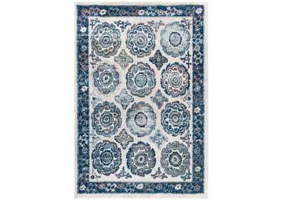 Image for Ivory and Blue Entourage Odile Distressed Floral Moroccan Trellis 5x8 Area Rug