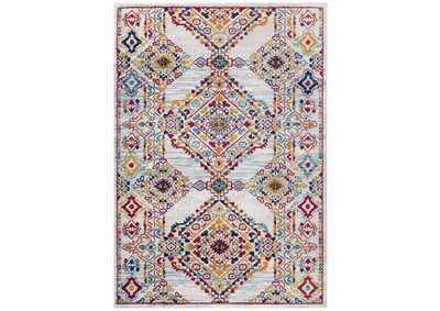 Image for Ivory, Blue, Orange, Yellow, Red Entourage Khalida Distressed Vintage Floral Lattice 5x8 Area Rug