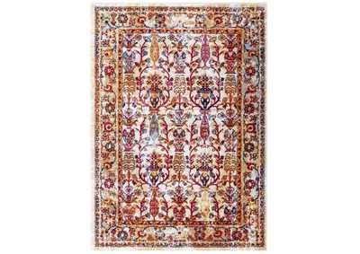 Image for Ivory, Blue, Orange, Yellow, Red Entourage Jessa Distressed Vintage Floral Lattice 5x8 Area Rug