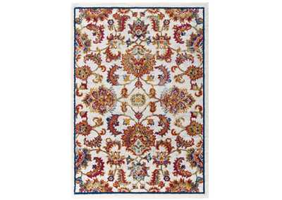 Image for Ivory, Blue, Orange, Yellow, Red Entourage Azami Distressed Vintage Floral Lattice 5x8 Area Rug