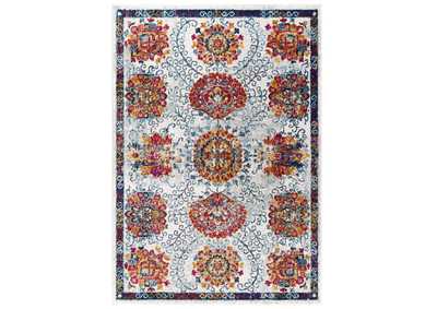 Image for Ivory, Blue, Red,Orange,Yellow Entourage Kensie Distressed Floral Moroccan Trellis 5x8 Area Rug