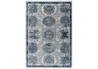 Image for Ivory and Blue Entourage Kensie Distressed Floral Moroccan Trellis 5x8 Area Rug