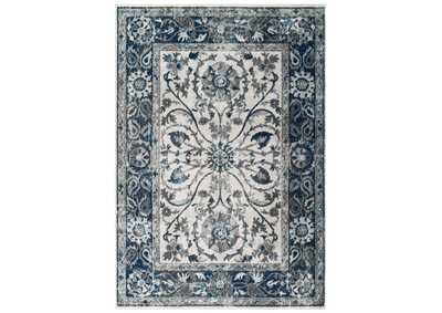 Image for Ivory and Blue Entourage Samira Distressed Vintage Floral Persian Medallion 5x8 Area Rug