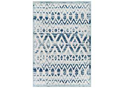 Image for Ivory and Blue Reflect Tamako Diamond and Chevron Moroccan Trellis 5x8 Indoor / Outdoor Area Rug