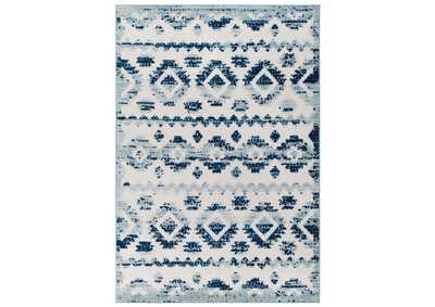 Image for Ivory and Blue Reflect Takara Abstract Diamond Moroccan Trellis 5x8 Indoor and Outdoor Area Rug