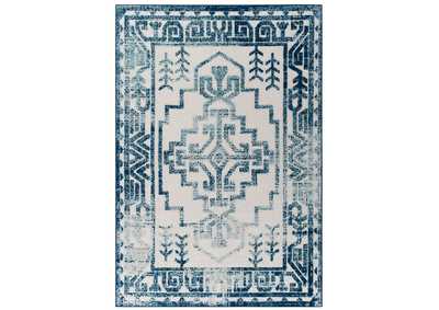 Image for Ivory and Blue Reflect Nyssa Distressed Geometric Southwestern Aztec 5x8 Indoor/Outdoor Area Rug