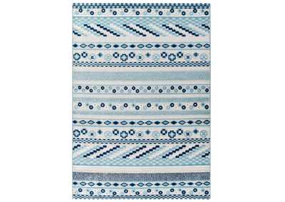 Image for Ivory and Blue Reflect Cadhla Vintage Abstract Geometric Lattice 5x8 Indoor and Outdoor Area Rug