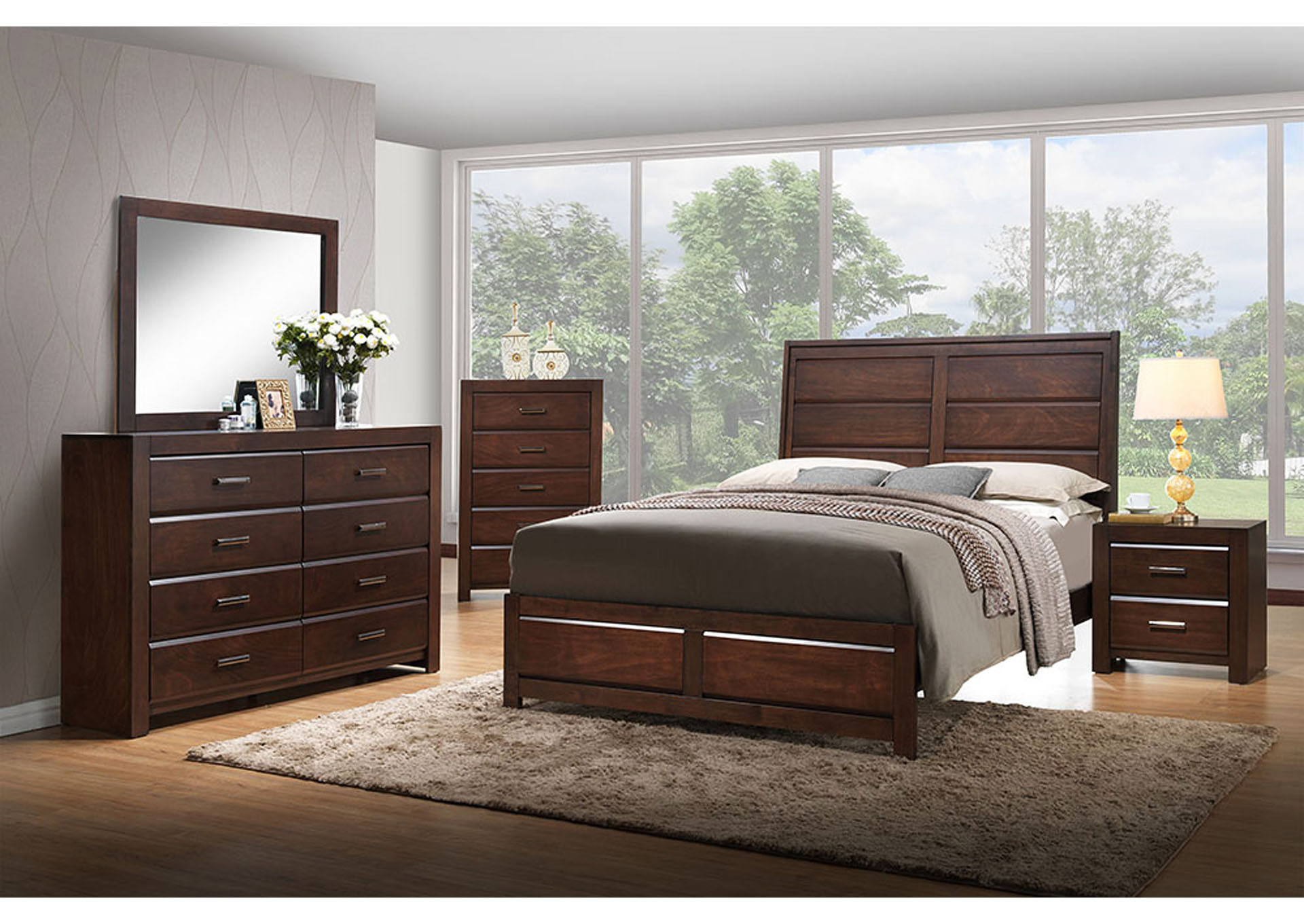B426 English Walnut Dresser, Mirror & Queen Bed - B426,Nationwide