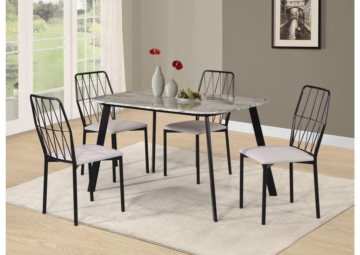 D400 Akaroa Table & 4 Side Chairs - D400,Nationwide