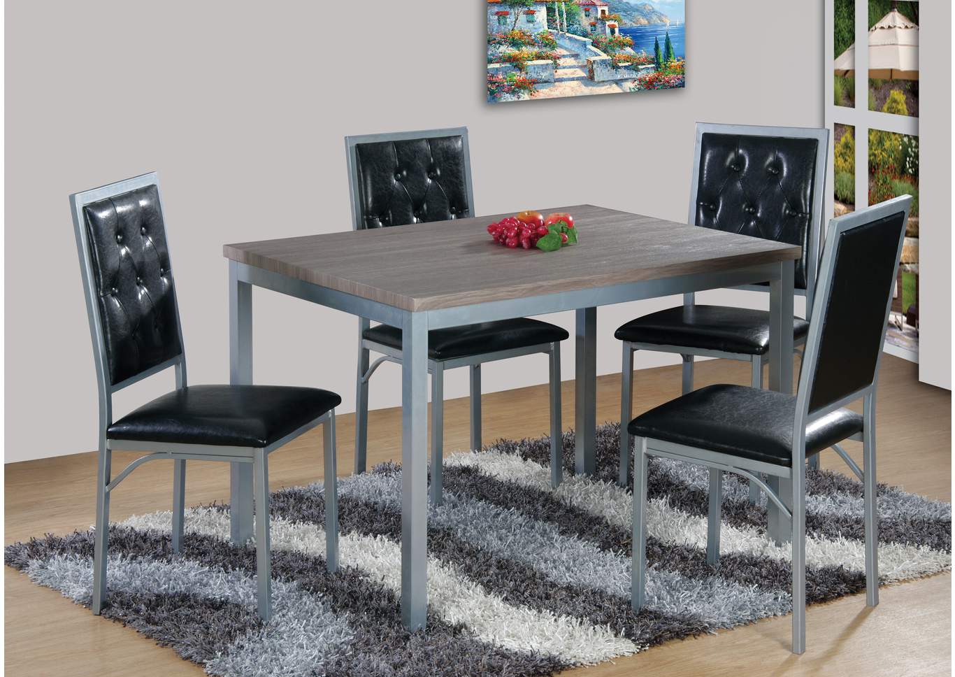 D596 Mist Gray Table + 4 Side Chairs - D596,Nationwide