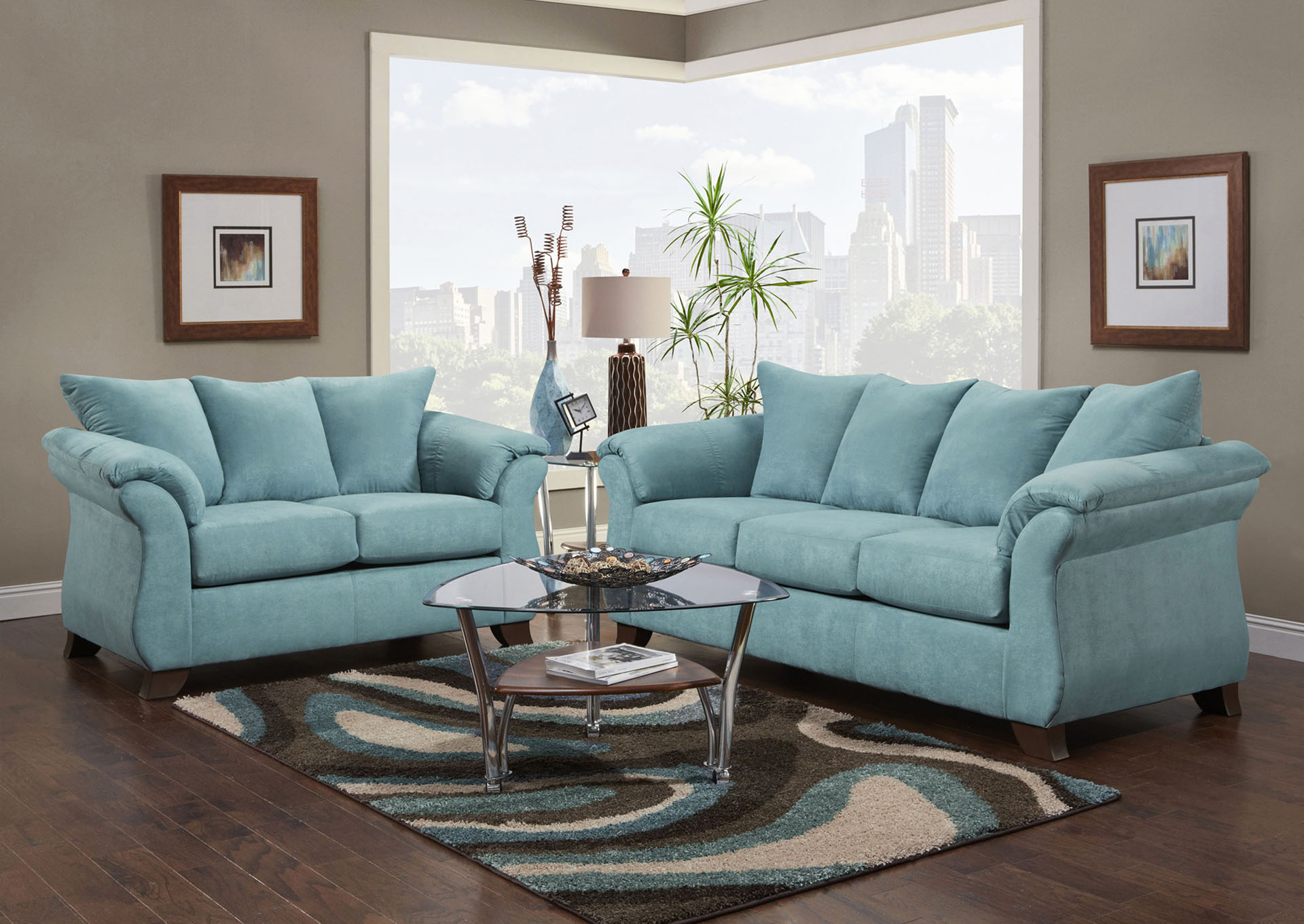 U313 Granite Green Sofa & Loveseat - U313,Nationwide