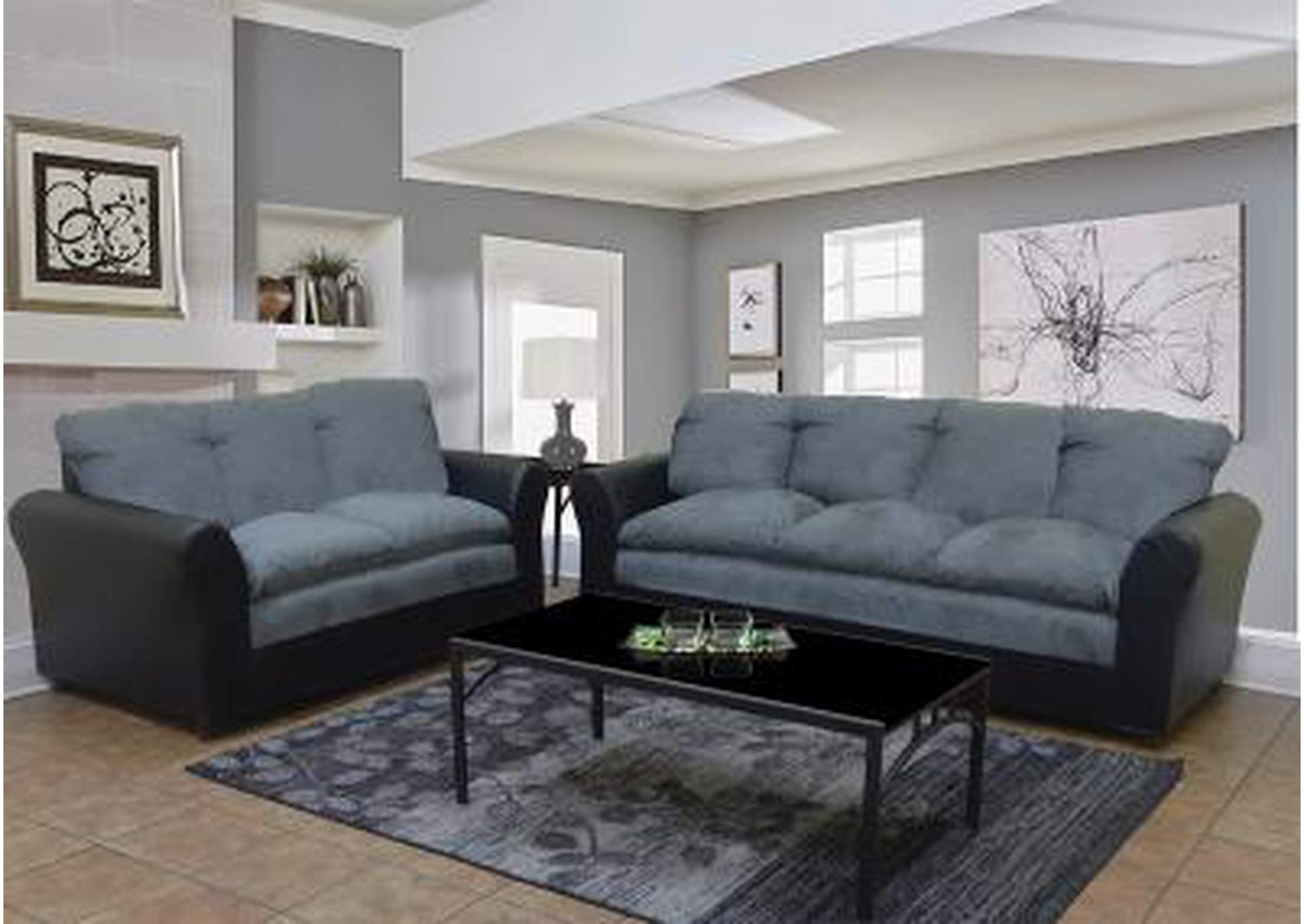 U518 Eerie Black Sofa & Loveseat - U158,Nationwide