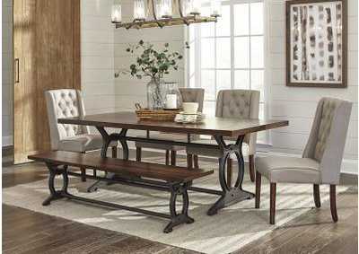 Medium Brown Beveled Leg Rectangular Dining Table w/4 Side Chairs