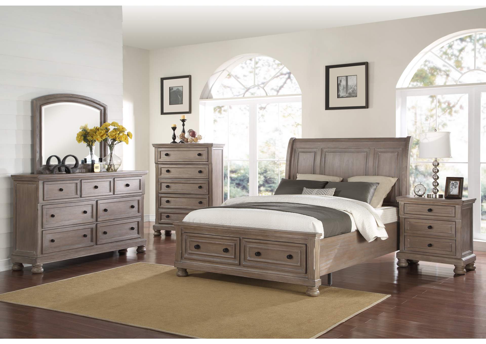 Allegra Pewter California King Storage Bed w/Dresser And Mirror,New Classic