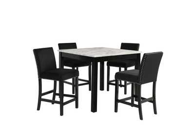 Celeste 5Pc 42" Marble Finish Counter Table & 4 Chairs
