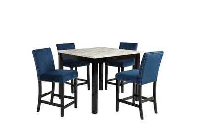 Celeste 5Pc 42" Marble Finish Counter Table & 4 Chairs