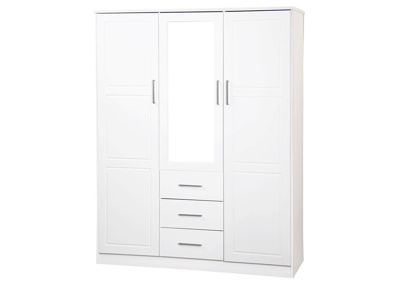 3-Door Cosmo Wardrobe with Mirror, White,Palace Imports