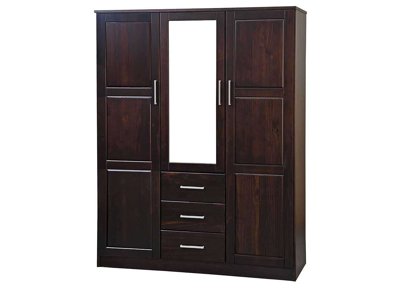 3-Door Cosmo Wardrobe with Mirror, Java,Palace Imports
