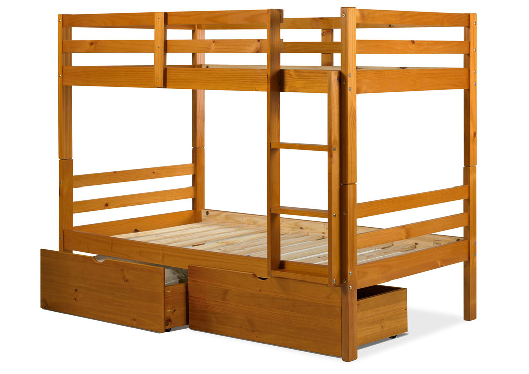 Arizona Honey Pine Twin/Twin Bunk Bed w/ 2 Storage Drawers,Palace Imports