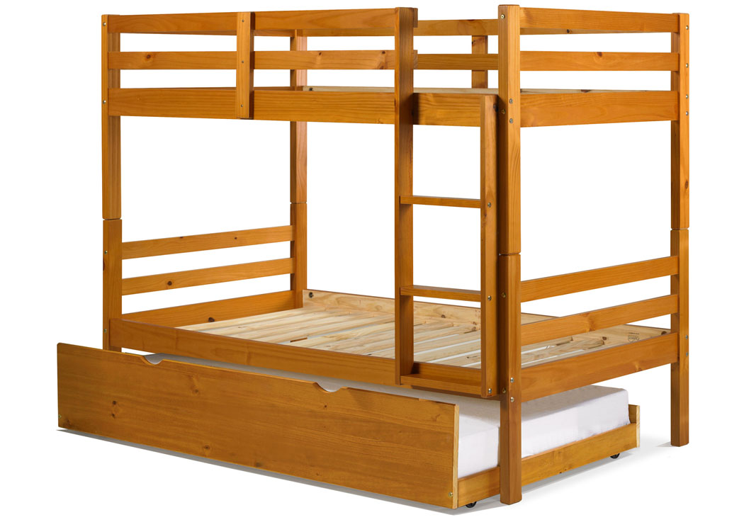 Arizona Honey Pine Twin/Twin Bunk Bed w/ Trundle & Extra Slats,Palace Imports