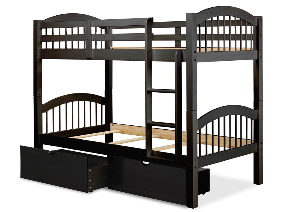 Texas Java Twin/Twin Bunk Bed w/ 2 Storage Drawers,Palace Imports