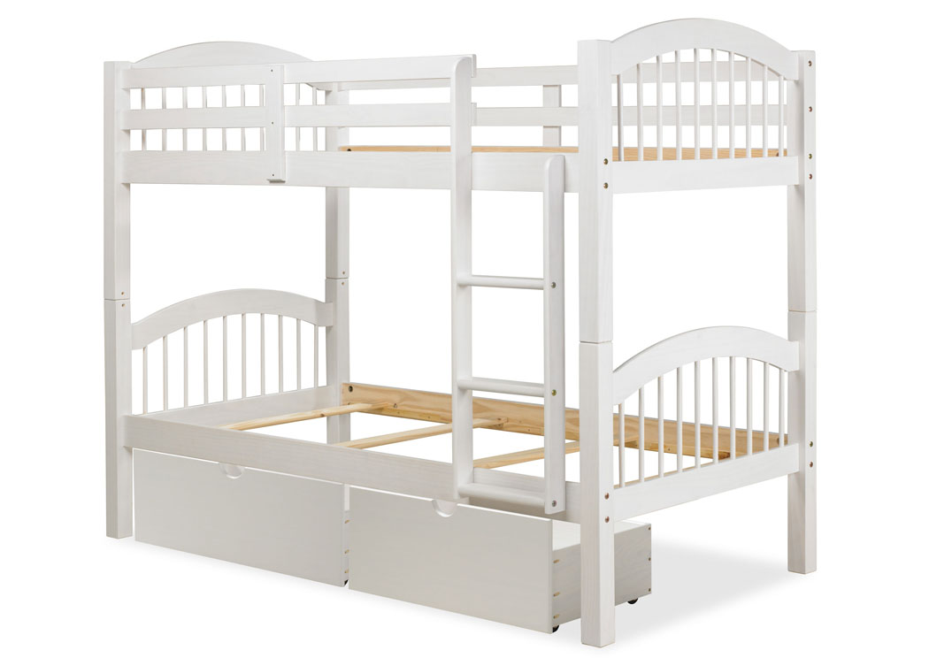 Texas Whitewash Twin/Twin Bunk Bed w/ 2 Storage Drawers,Palace Imports