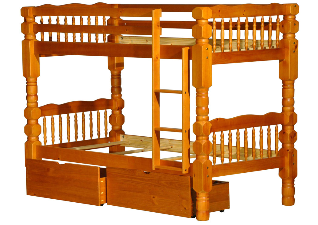 Woodbridge Honey Pine Twin/Twin Bunk Bed w/ 2 Storage Drawers,Palace Imports