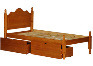 Image for Reston Honey Pine Twin Panel Bed w/ 2 Storage Drawers