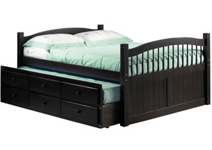 Image for York Java Full Captain's Bed w/ Trundle, 3 Storage Drawers & Antique Brass Knobs