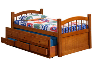 Image for York Java Twin Captain's Bed w/ Trundle, 3 Storage Drawers & Antique Brass Knobs