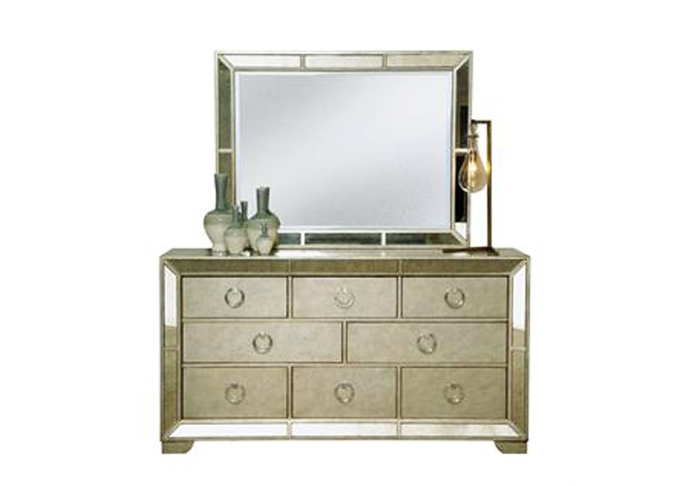 Farrah Silver Metallic Dresser w/Mirror w/Antique Mirror Accents,Pulaski Furniture