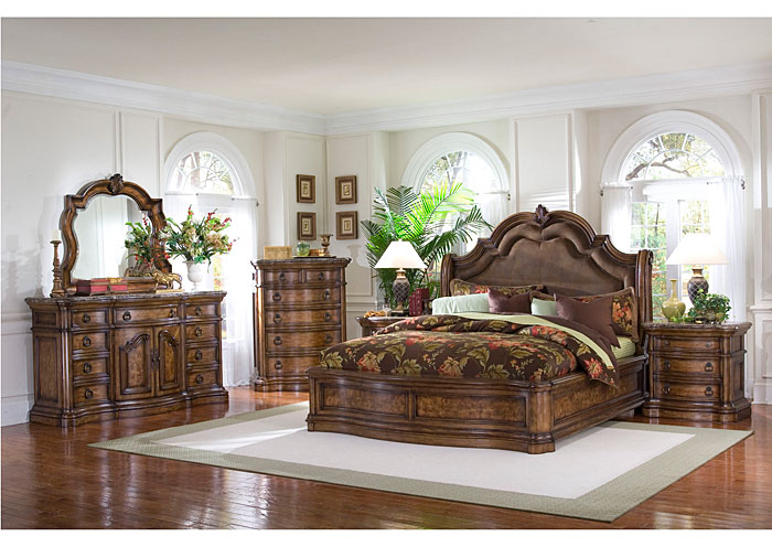 San Mateo California King Sleigh Bed, Dresser, and Mirror,Pulaski Furniture